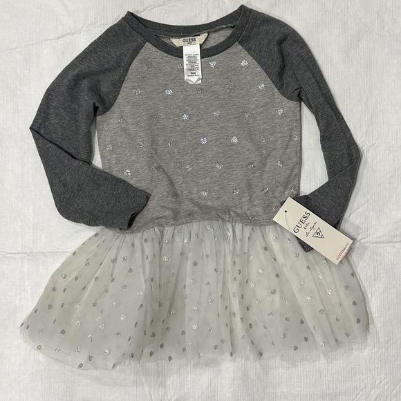 GUESS Girls Size (S) 4- Grey Hearts Outfit Dress & Leggings Gray - Picture 6 of 7